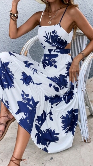 New Print Tie Back  Maxi Dress - Picture 9 of 13